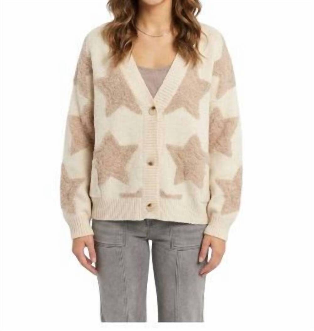NEW BUCKETLIST oversized star v-neck cardigan in cream